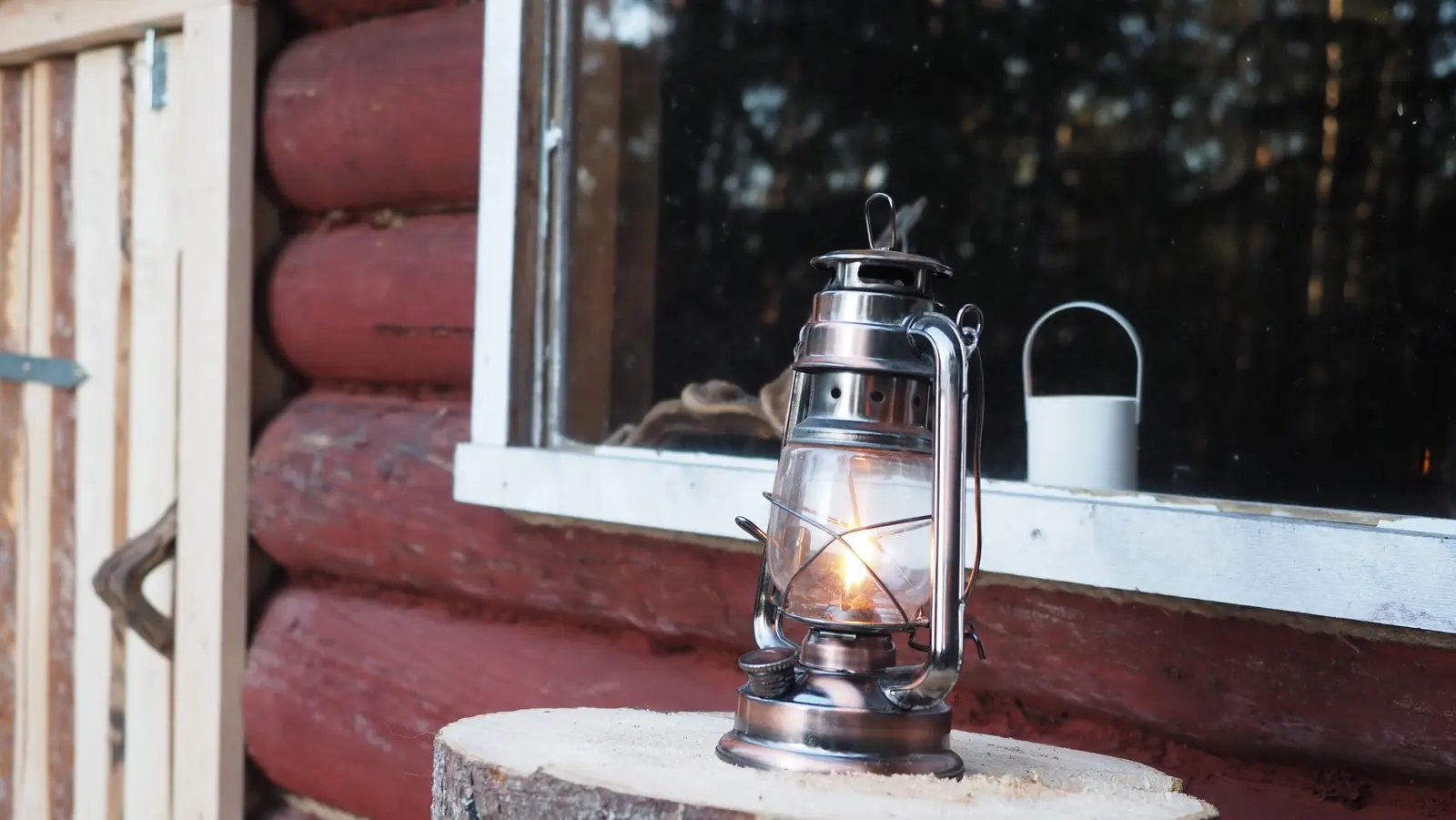 Lantern in the cabin window