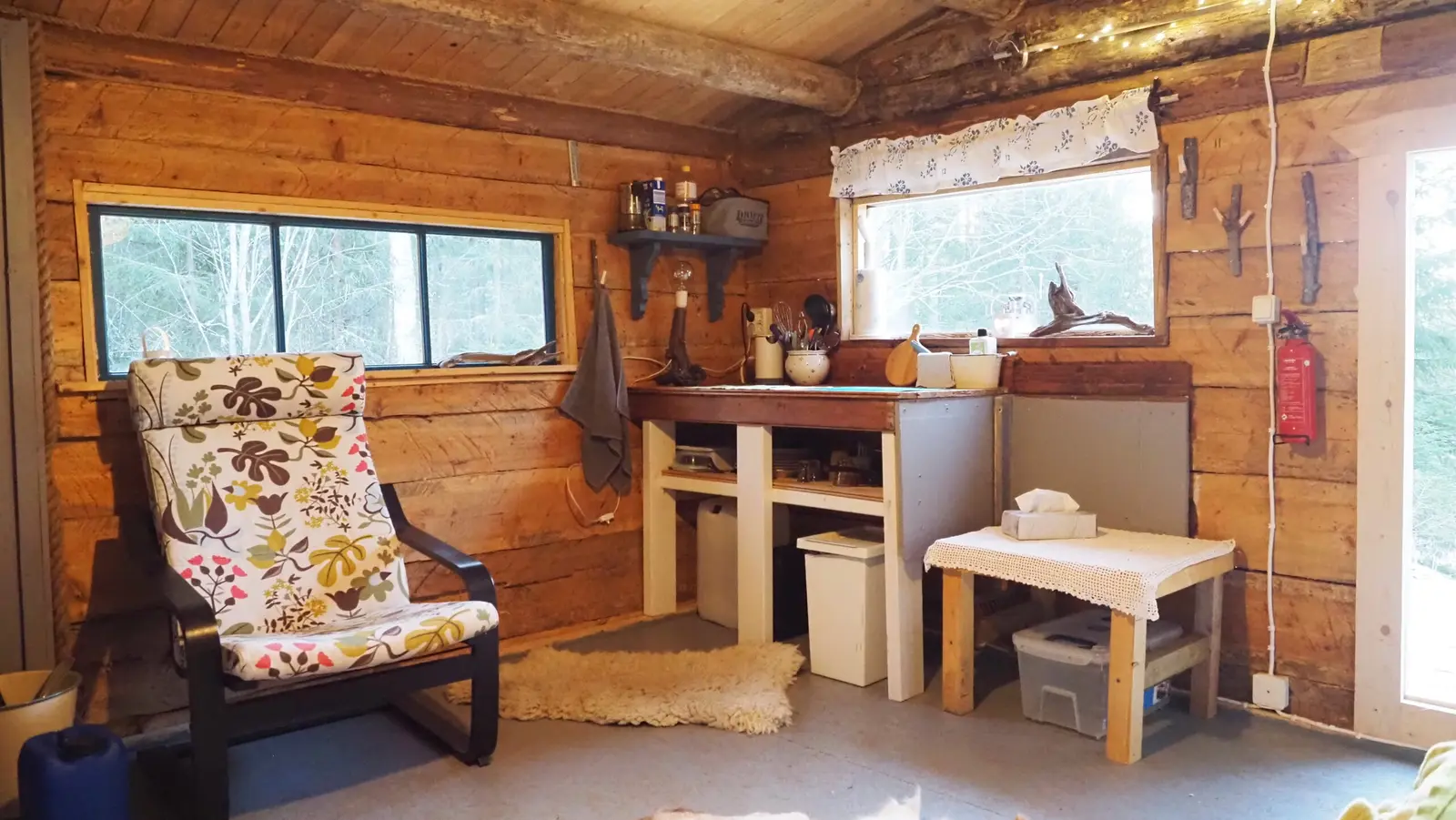 Armchair and kitchenette