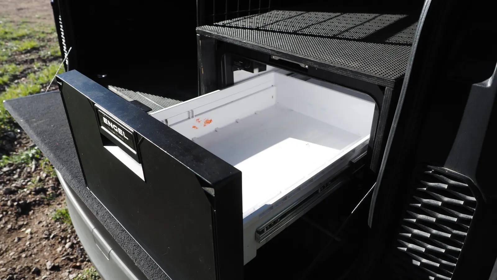 Engel fridge in the slide-out drawer