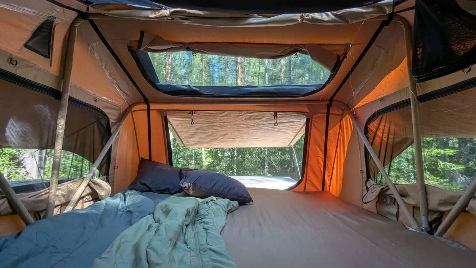 Inside the rooftop tent