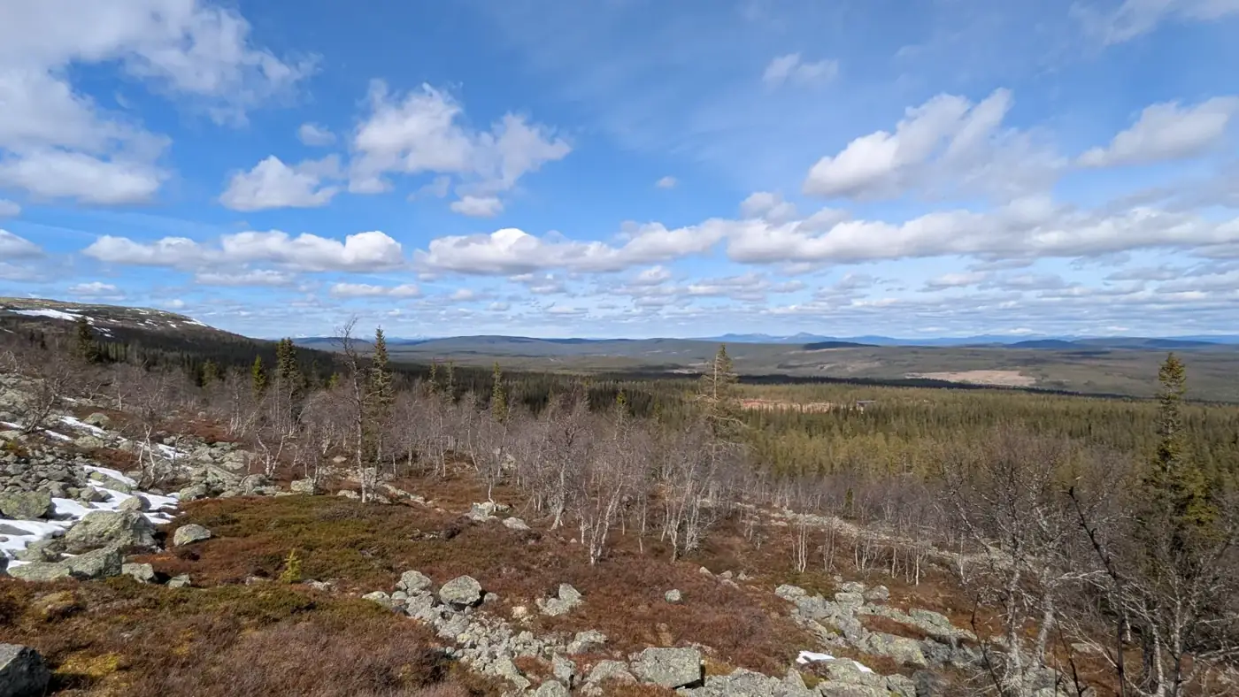 View over the fjäll with the last snow in spring