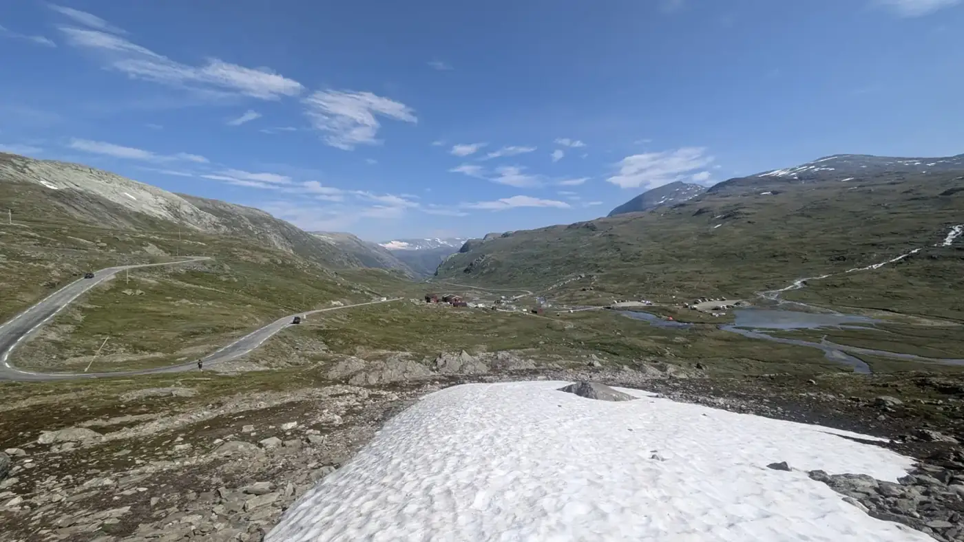 Mountain pass with snow fields in Jotunheimen