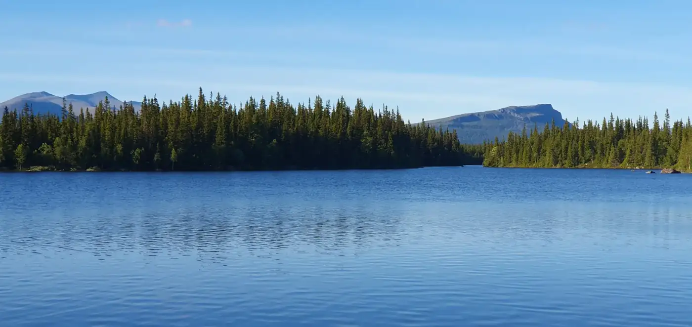 Lake with forest and mountains near Saxnäs
