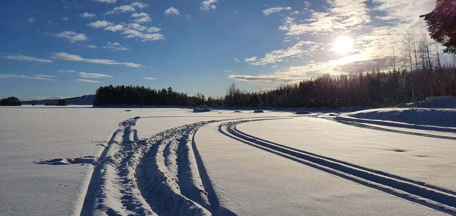 Ski tracks on a frozen lake