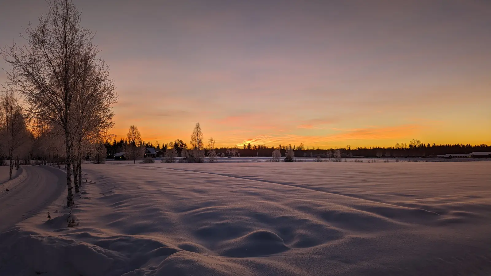 Sunrise over a snowy field